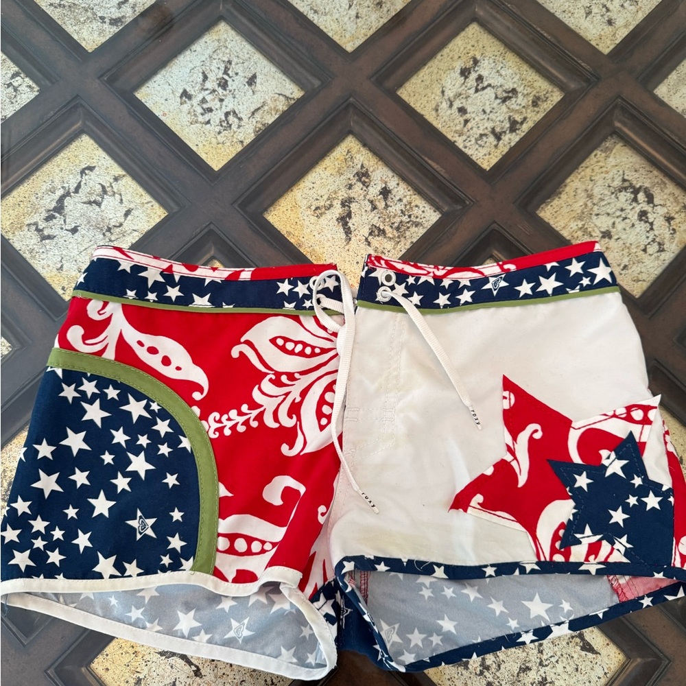 Roxy Red and White Star Print Swim Shorts